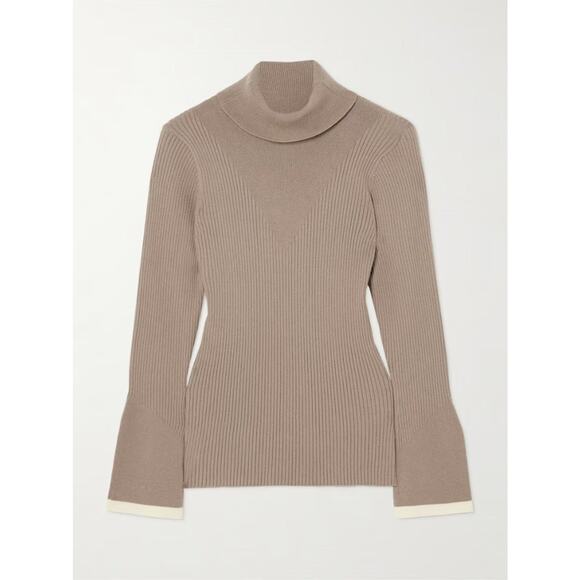 Varley Ravena Ribbed knit Turtleneck Top Mushroom - S - Picture 1 of 7